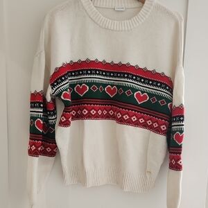 Valentine's Heart Pattern Sweater - Cream, Red, Green